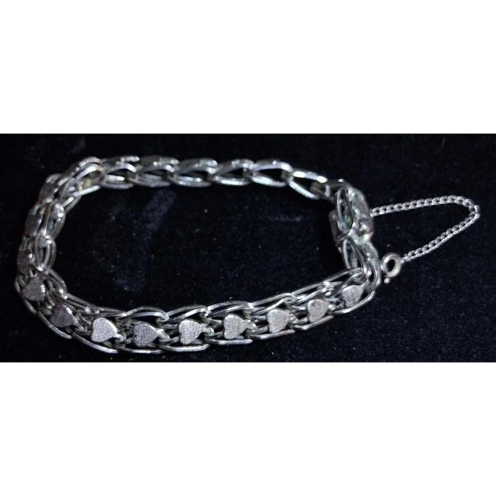 Elizabeth Rand Sterling Silver Heart Bracelet 7.5 Inches Long Vintage 925 Signed